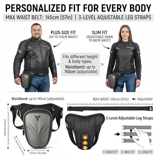 Hard Shell Motorcycle Drop Leg Bag, Expandable Thigh Pack for Men, Water-Resistant Hip Waist Pouch for Riding, Tactical Hiking & Daily Commute, 2-3.2L Capacity (Gray) - color: Gray