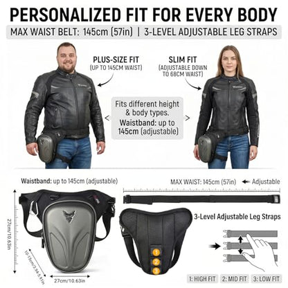 Hard Shell Motorcycle Drop Leg Bag, Expandable Thigh Pack for Men, Water-Resistant Hip Waist Pouch for Riding, Tactical Hiking & Daily Commute, 2-3.2L Capacity (Gray) - color: Gray