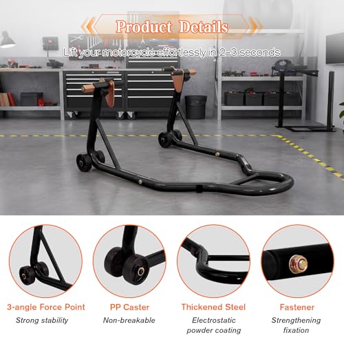 Motorcycle Front and Rear Stand Combo 850 lb Capacity Universal Paddock Stand with Adjustable Fork Widths Heavy Duty Wheel Lift Stand for Sport Bike Cruiser E-Bike