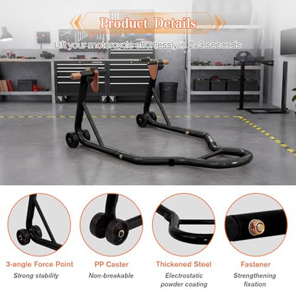 Motorcycle Front and Rear Stand Combo 850 lb Capacity Universal Paddock Stand with Adjustable Fork Widths Heavy Duty Wheel Lift Stand for Sport Bike Cruiser E-Bike