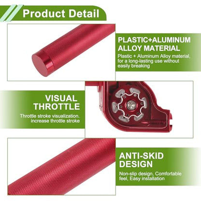 22mm Throttle Grip with 120Cm Red Throttle Cable 1 Pair Checkered Red Handle Sleeves Screw Accessories Plastic Aluminum Alloy Red - color: Red