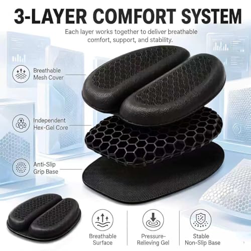 Motorcycle Seat Pad, 3D Honeycomb Breathable Shock Absorbing Cushion for Rider & Passenger, Universal Comfort Seat Accessory for Long Distance Riding