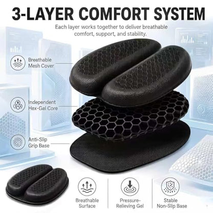 Motorcycle Seat Pad, 3D Honeycomb Breathable Shock Absorbing Cushion for Rider & Passenger, Universal Comfort Seat Accessory for Long Distance Riding