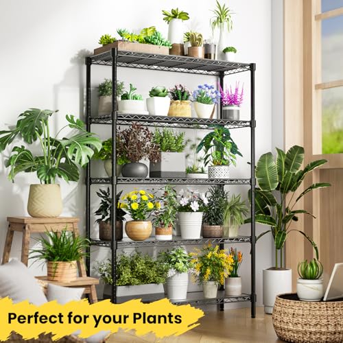 45" W Storage Shelves 5 Tier Wire Shelving, Adjustable Metal Shelving Unit with Shelf Liners, 1875LBS Heavy Duty Storage Rack for Garage Pantry Kitchen Commercial, 45" W x 16" D x 72" H, Black - size: 45" W x 16" D x 72" H-5 Tier