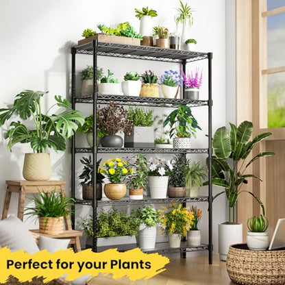 45" W Storage Shelves 5 Tier Wire Shelving, Adjustable Metal Shelving Unit with Shelf Liners, 1875LBS Heavy Duty Storage Rack for Garage Pantry Kitchen Commercial, 45" W x 16" D x 72" H, Black - size: 45" W x 16" D x 72" H-5 Tier