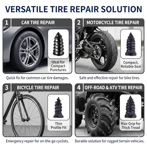 100 PCS Tire Repair Screw Kit, Self-Tapping Tire Plug Rubber Nail Set with Screwdriver, Fast Emergency Tire Repair Plugs for Car, Motorcycle, Truck, Tractor Puncture Fix (2 Sizes)