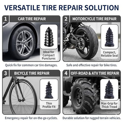 100 PCS Tire Repair Screw Kit, Self-Tapping Tire Plug Rubber Nail Set with Screwdriver, Fast Emergency Tire Repair Plugs for Car, Motorcycle, Truck, Tractor Puncture Fix (2 Sizes)