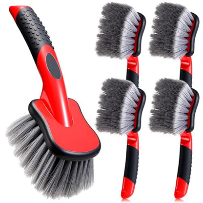 LemonRoad 5 Pack Car Wash Brushes Wheel Cleaner and Tire Brush for Car Detailing Bristle Fender Cleaning Supplies 10.3 inch Short Handle for Rim Carpet Truck SUV Moto RV Motorcycle