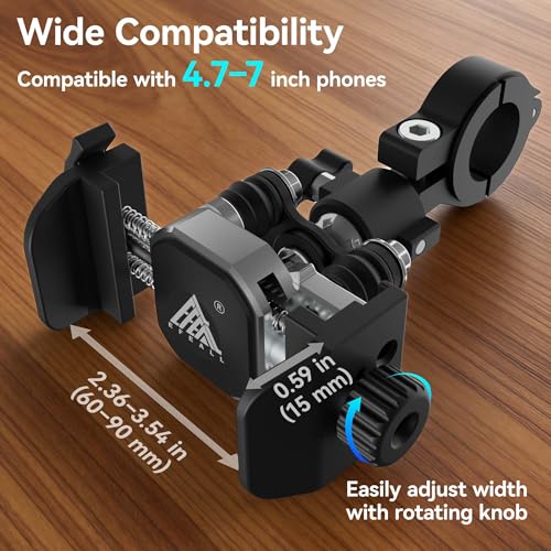 Bike Phone Holder, Aluminum Motorcycle Phone Mount with Vibration Dampener, Secure & Rotatable Holder for Motorcycle, Bike & Scooter, Fits 4.7-7'' iPhone 17/Air/16 Pro Max & Other Smartphones