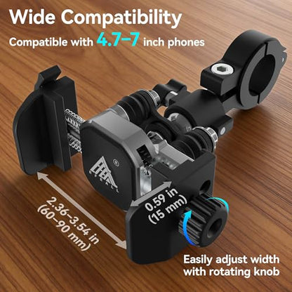 Bike Phone Holder, Aluminum Motorcycle Phone Mount with Vibration Dampener, Secure & Rotatable Holder for Motorcycle, Bike & Scooter, Fits 4.7-7'' iPhone 17/Air/16 Pro Max & Other Smartphones