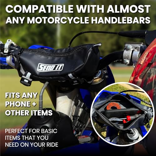Waterproof Dirtbike Handlebar Bag | Compact Motorcycle Handle Bar Storage Pouch | Universal Fit Dirt Bike Bag for Trail & Adventure Riding | Durable Surron Bar Bag - color: Black