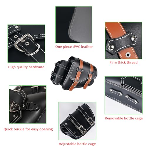 Motorcycle Saddle Bags Side Bags|Saddlebags|Pvc Leather Waterproof Side Swing ArmBags|SideToolBag|UniversalStorage Tool Bag for Motorbike|with cup holder|Brown belt|Black|Right