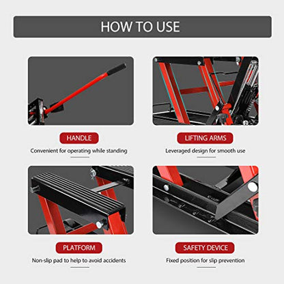 VIVOHOME 1500 LBS Hydraulic Motorcycle Lift Jack, Heavy-Duty Steel ATV Lift Stand with Wheels & Handle, for Motorcycles, Dirt Bikes, ATVs (Red) - color: Red