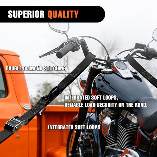 2PK 1.5" x 8FT Motorcycle Tie Down Straps, 3,000lb Break Strength, Heavy Duty Cambuckle & 2PK 2”x6.5FT Lift Sling Web Strap, 13,000lbs Capacity for Dirt Bike, ATV, UTV, Boat, and Kayak