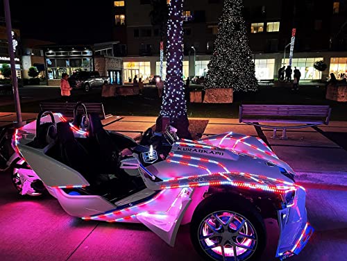 8PCS 4FT Chasing RGB LED Strip Lights Fit for Polaris Slingshot, Single Row Dream Color Flowing Eyebrow Hood Underglow Light Kit with Bluetooth App Remote Control