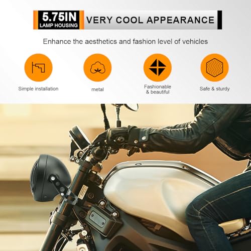 5.75 Inch Headlight Bucket Universal 5 3/4 Motorcycle Led Headlight Housing w/Mounting Brackets Fit 32-40mm Fork Tube