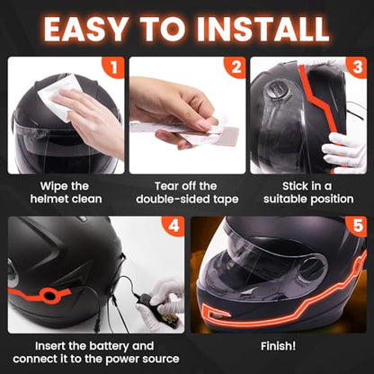 Motorcycle Helmet Light, 3 Modes Driving Brake EL Light Strips for Motorcycle Helmet DIY Waterproof Night Riding Signal (Red)