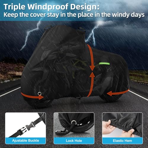 Motorcycle Cover for Kawasaki Z125/Z125 Pro/KLX 110, Heavy Duty Outdoor Sun UV Rain Dust Waterproof All Weather Protection Windproof Motorbike Cover with Soft Cotton Lining & Lock Hole-Black - size: Z125 Pro