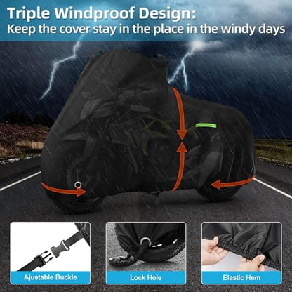 Motorcycle Cover for Kawasaki Z125/Z125 Pro/KLX 110, Heavy Duty Outdoor Sun UV Rain Dust Waterproof All Weather Protection Windproof Motorbike Cover with Soft Cotton Lining & Lock Hole-Black - size: Z125 Pro