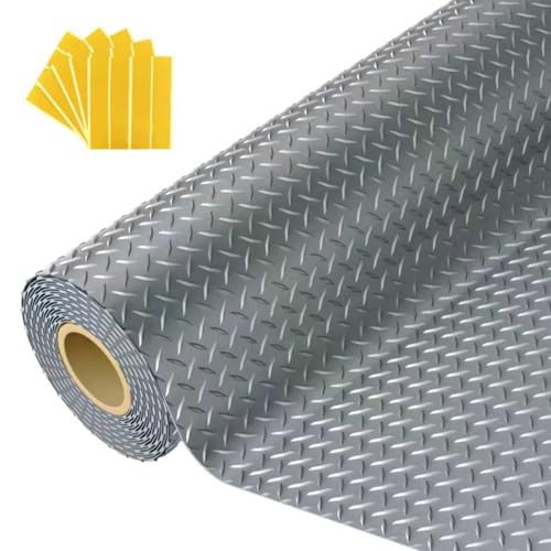 7.5x25 FT Garage Floor Mat, 2.8mm Thickened Flooring Roll Under Car Mat with 20Pcs Tapes, Diamond Plate, Non-Slip Floor Protector Mat for Trailer, Garage, Warehouse, Gyms, Trailer, Gray - color: Grey, size: 7.5x25 FT