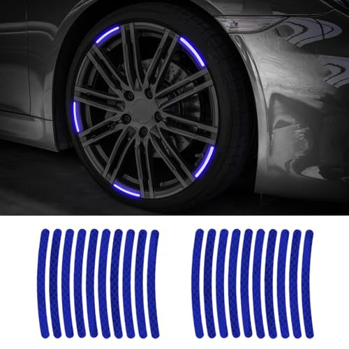 20PCS Reflective Car Wheel Decorative Stripe Stickers, Night Safety Warning Tape Sticker, Anti-Scratch Tire Rims Sticker, Universal Fluorescent Auto Decals for Motocycle Bike (Blue) - color: Blue