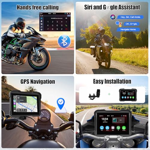 Motorcycle GPS Navigation System with Wireless Carplay Android Auto 5" Moto CarPlay Screen with Dual Bluetooth, Navigation/Siri/G00gle Assistant Waterproof - color: 5 inch