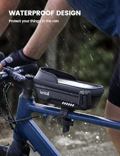 Lamicall 2 Pack Bike Frame Bag Waterproof - [1s Release] [2 in 1] Bike Phone Bag, Bike Phone Holder Mount, Bicycle Top Tube Bag, Cycling Pouch with Rain Cover, Bike Accessories for Phones Under 7" - size: Medium-2 Pack