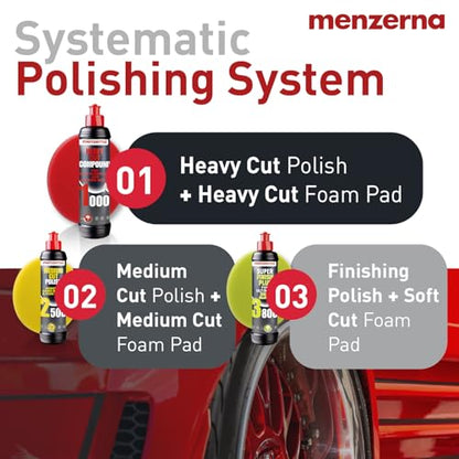 menzerna 3.5 Inch 2X Premium Polishing Pads Heavy Cut for Scratch Repair I Body Repair and Detailing Pads with Safety Edge & Velcro Attachment I Washable & Long Lasting - style: Heavy Cut Pad