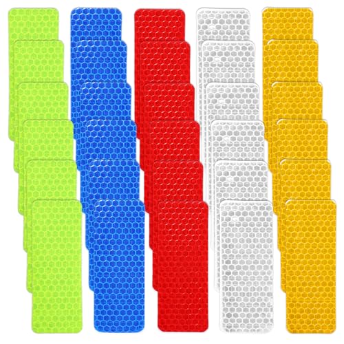 50 PCS Reflective Stickers, High Visibility Reflective Tape Outdoor Waterproof Warning Safety Stickers Mailbox Reflectors for Helmets Vehicle Bicycles Bikes Trailer Motorcycles Mailbox Bag, 5 Colors