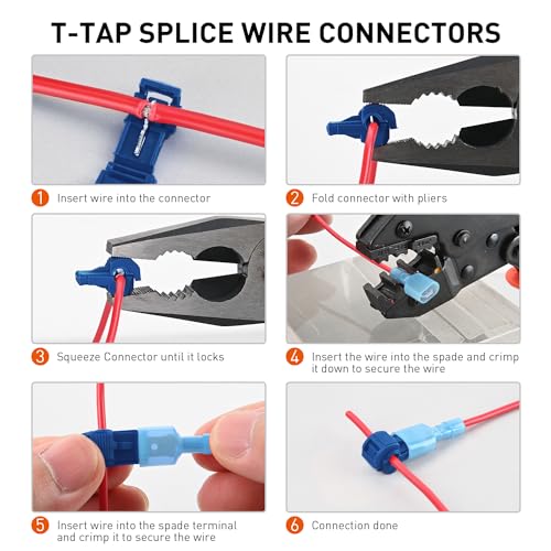 Nilight 120PCS/60 Pairs Quick Splice Disconnect Wire Terminals T-Tap Spade Connectors Blue 16-14 AWG Male Female Fully Insulated Crimp Self-Stripping Kit - size: 120Pcs 16-14AWG
