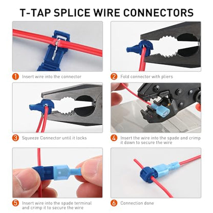 Nilight 120PCS/60 Pairs Quick Splice Disconnect Wire Terminals T-Tap Spade Connectors Blue 16-14 AWG Male Female Fully Insulated Crimp Self-Stripping Kit - size: 120Pcs 16-14AWG