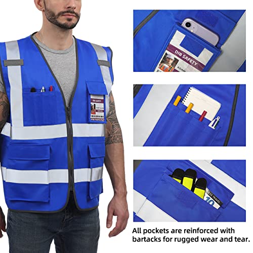 Dib Safety Reflective Safety Vest for Men Women, High Visibility Vest with Pockets and Zipper, ANSI Class 2 - color: Blue, size: Large