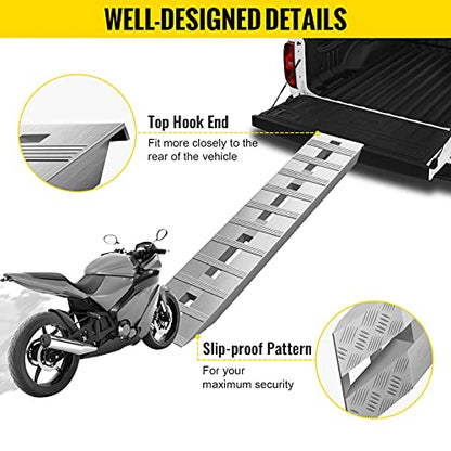 VEVOR Aluminum Ramps, 6000 lbs, Heavy-Duty Ramps with Top Hook Attaching End, Universal Loading Ramp for Motorcycle, Tractor, ATV/UTV, Trucks, Lawn Mower, 60" L x 12" W, 2Pcs - size: 6000lbs