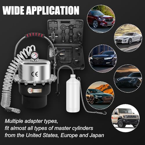JIFETOR 5L Pneumatic Brake Pressure Bleeder Kit, Air Power Pressurized Master Cylinder Clutch Fluid Bleeding Tool Set with Bleed Machine, Collection Bottle and Adapters, Black Cylinder - color: Black Cylinder