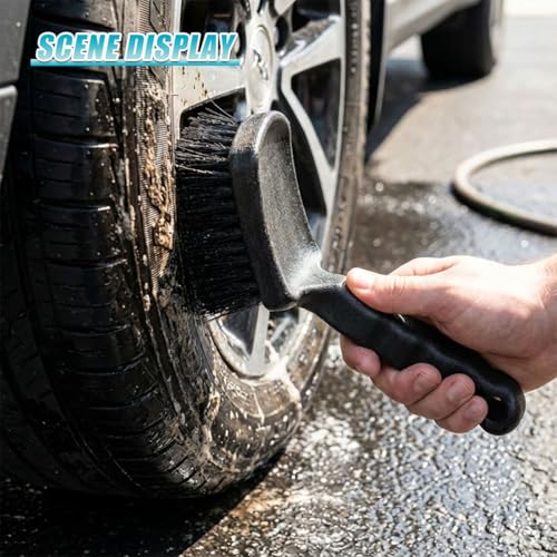 Car Wheel Wash Brush, Soft Bristle Non-Scratch Automotive Tire Cleaning Brush with Short Handle, Universal Vehicle Rim Detailing Tool Accessories for RV, SUV, Truck, Motorcycle(1PC) - size: 1PC