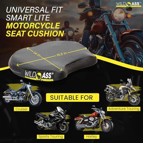 Wild Ass Smart Lite – Motorcycle Air Gel Seat Pad, Ergonomic Air-Adjusting Cushion with Straps, Universal Fit for Ultimate Rider Comfort & Relief, Cool Flow Motorcycle Accessory for Long Rides–Black - style: Lite