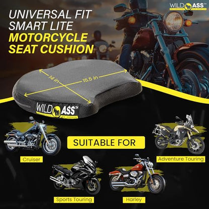 Wild Ass Smart Lite – Motorcycle Air Gel Seat Pad, Ergonomic Air-Adjusting Cushion with Straps, Universal Fit for Ultimate Rider Comfort & Relief, Cool Flow Motorcycle Accessory for Long Rides–Black - style: Lite