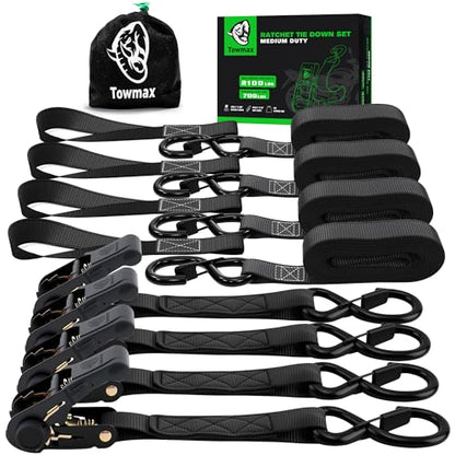 Black Ratchet Straps (4 Pack) - Motorcycle Straps Tie Downs 2,100lb Break Strength - 1 in x 15ft Ratchet Tie Down Straps -15" Soft Loop Tie Down Straps for Truck, Cargos, Motorcycle - style: Black,1"x15',2100lb