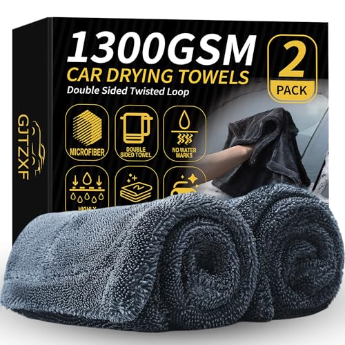 2-Pack Double-Twist Pile Microfiber Towels for Cars 1300 GSM Car Drying Towels (15.75" x 15.75") Ultra Absorbent Microfiber Towel, Streak-Free & Scratch-Free Car Cleaning Supplies with Edgeless Design - size: 15.75 x 15.75 INCH