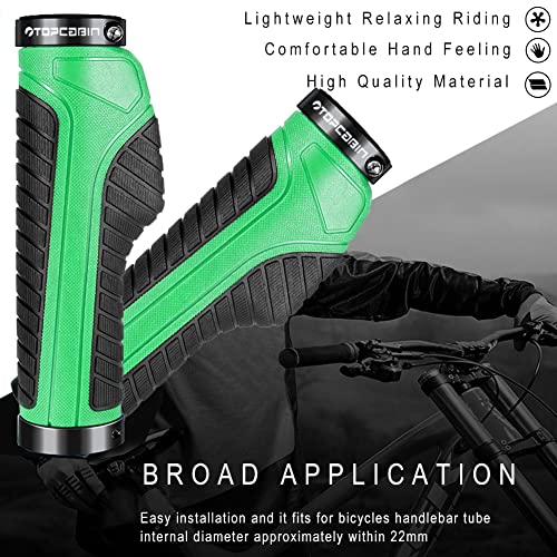TOPCABIN Ergonomic Bike Grips - Widen Holding Rubber Grips with Aluminum LockGrips for Mountain & Road Bikes - color: Knife Style, Green/Black (Aluminum Lock Plug)1 Pair