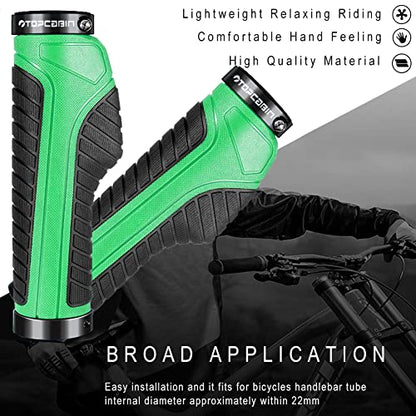 TOPCABIN Ergonomic Bike Grips - Widen Holding Rubber Grips with Aluminum LockGrips for Mountain & Road Bikes - color: Knife Style, Green/Black (Aluminum Lock Plug)1 Pair