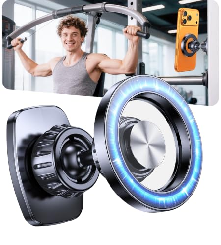 Romuto Magnetic Phone Holder for Gym Mag Safe Phone Holder【Dual Grip】 Gym Phone Holder Magnet Phone Camera Mount for Gym Accessories for Mothers Gift Attach to Metal Surface with iPhone 17 Pro Max 16