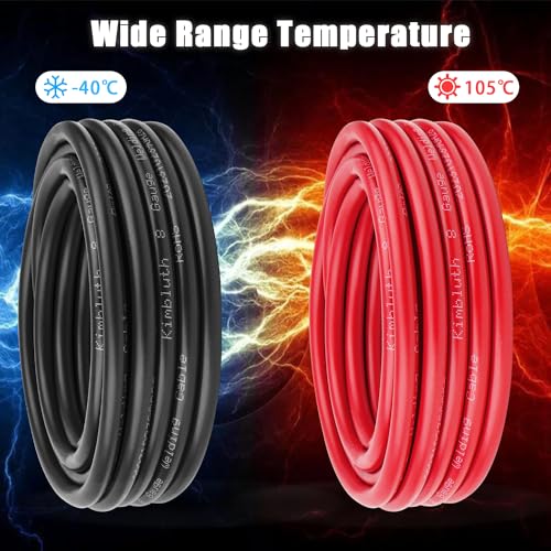 8 Gauge Battery Cable Copper Wire, 10FT Red+10FT Black 8 AWG Welding Cable Standard USA OFC Wire for Automotive, Battery, Solar, Marine and Generator - size: 8 Gauge 10FT