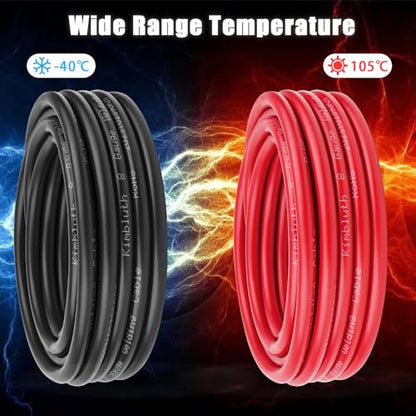8 Gauge Battery Cable Copper Wire, 10FT Red+10FT Black 8 AWG Welding Cable Standard USA OFC Wire for Automotive, Battery, Solar, Marine and Generator - size: 8 Gauge 10FT