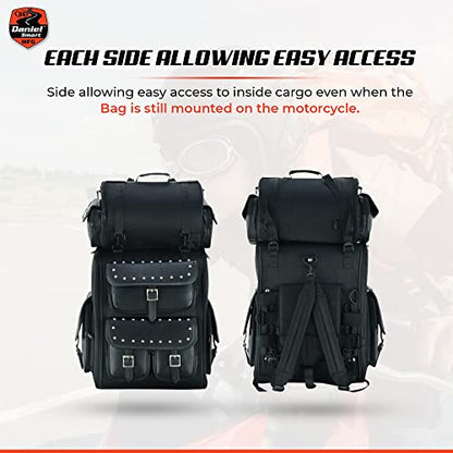 Daniel Smart Multi Pockets Biker Sissy Bar Bag - Included All Weather Protection Rain Cover - Motorcycle Touring Bag - Black - color: Studs