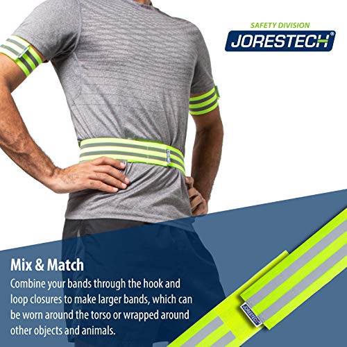 JORESTECH 6 Piece Reflective Safety Wristbands/Armbands with Mesh Storage Bag – High Vis Yellow Reflectors for Running, Jogging, Cycling, etc.