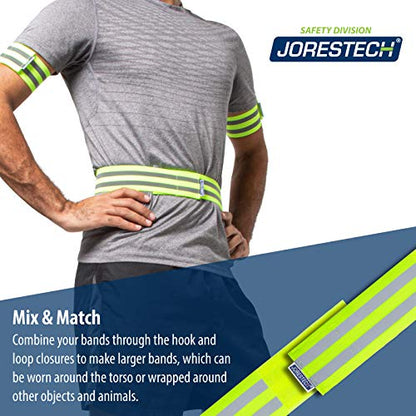 JORESTECH 6 Piece Reflective Safety Wristbands/Armbands with Mesh Storage Bag – High Vis Yellow Reflectors for Running, Jogging, Cycling, etc.