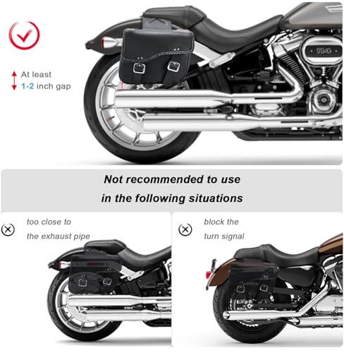 Dream Apparel Faux Leather Motorcycle Saddle Bags Throw Over Saddlebags, PVC Motorcycle Side Bags for Honda Shadow Sportster Softail Dyna V-star (Black, No Studs)