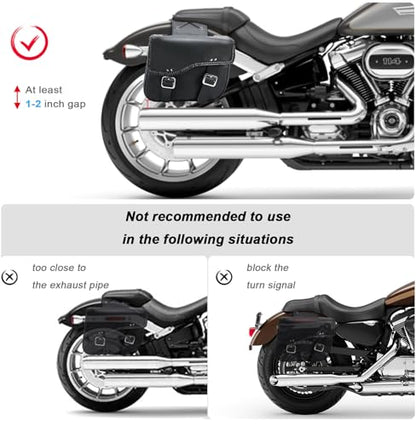 Dream Apparel Faux Leather Motorcycle Saddle Bags Throw Over Saddlebags, PVC Motorcycle Side Bags for Honda Shadow Sportster Softail Dyna V-star (Black, No Studs)