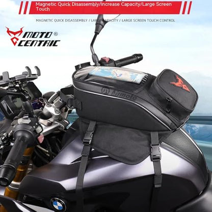 MOTOCENTRIC Magnetic Motorcycle Tank Bag, 1200D Splash-Resistant Fuel Tank Bag with Touchscreen Phone Pocket, Universal Bikers Shoulder & Handheld Storage Bag for Metal and Plastic Tanks (Red) - color: Red